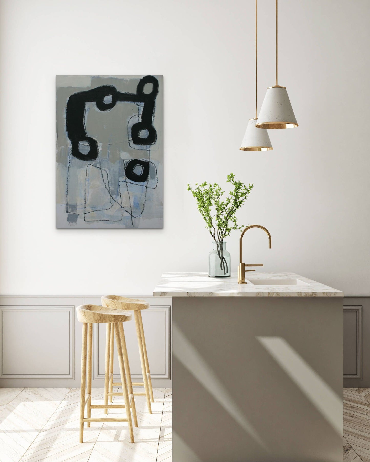 Abstract Artwork painting by Sibylle Werkmeister in kitchen
