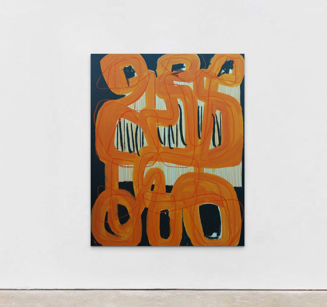 Contemporary Abstract Artwork Painting THE TWEENTIES by Sibylle Werkmeister bold colors orange vibrant bright on wall