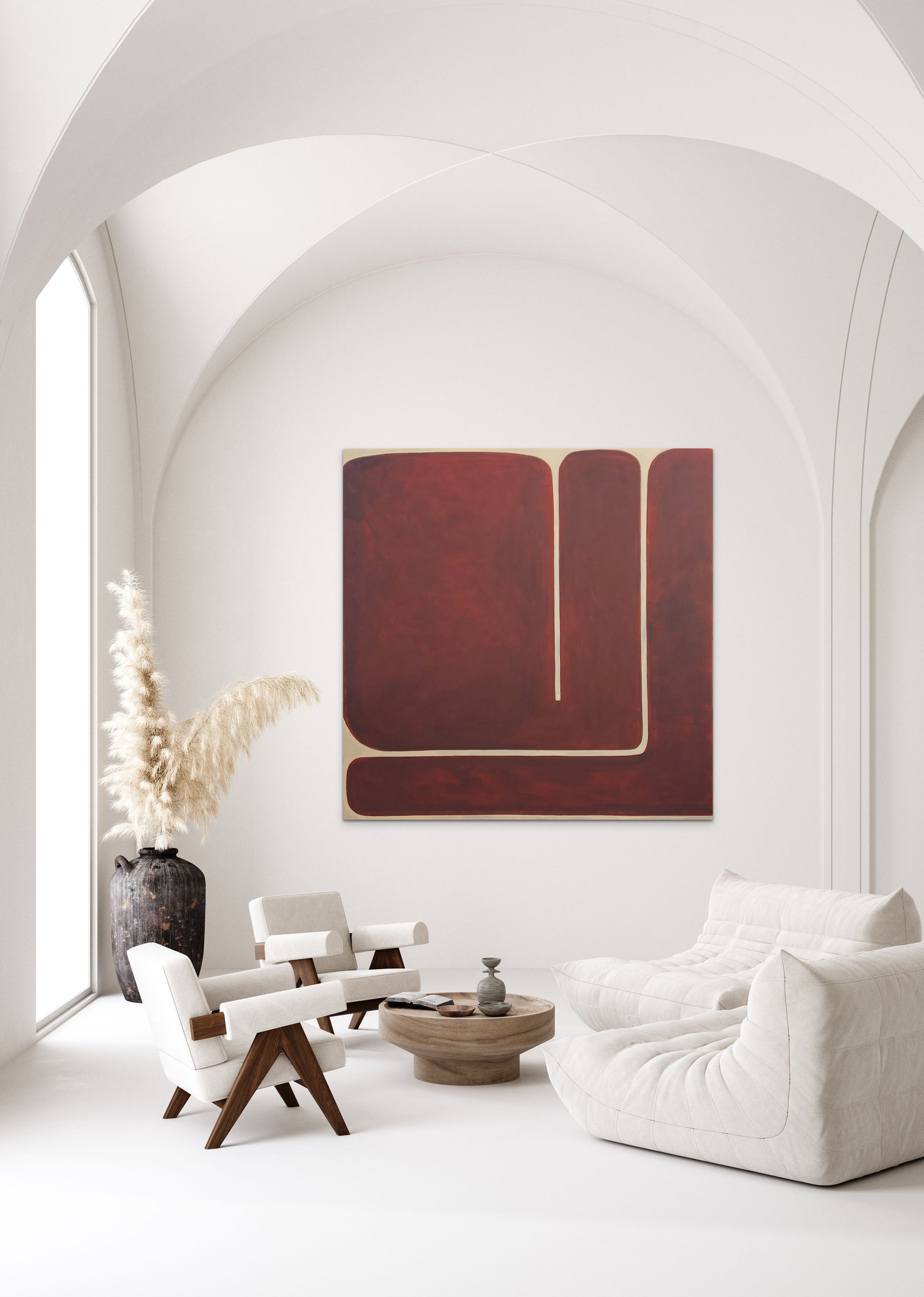 Original Abstract Minimal Artwork Art Painting ZEN GAMES No.13 by Sibylle Werkmeister large canvas rustic red scandinavian interior design inspo interior design midcentury style