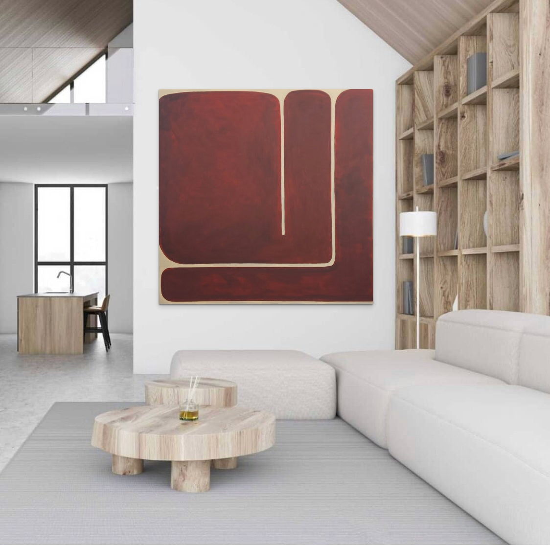 Original Artwork Painting ZEN GAMES No.13 by Sibylle Werkmeister large canvas rustic red scandinavian design living room home inspo