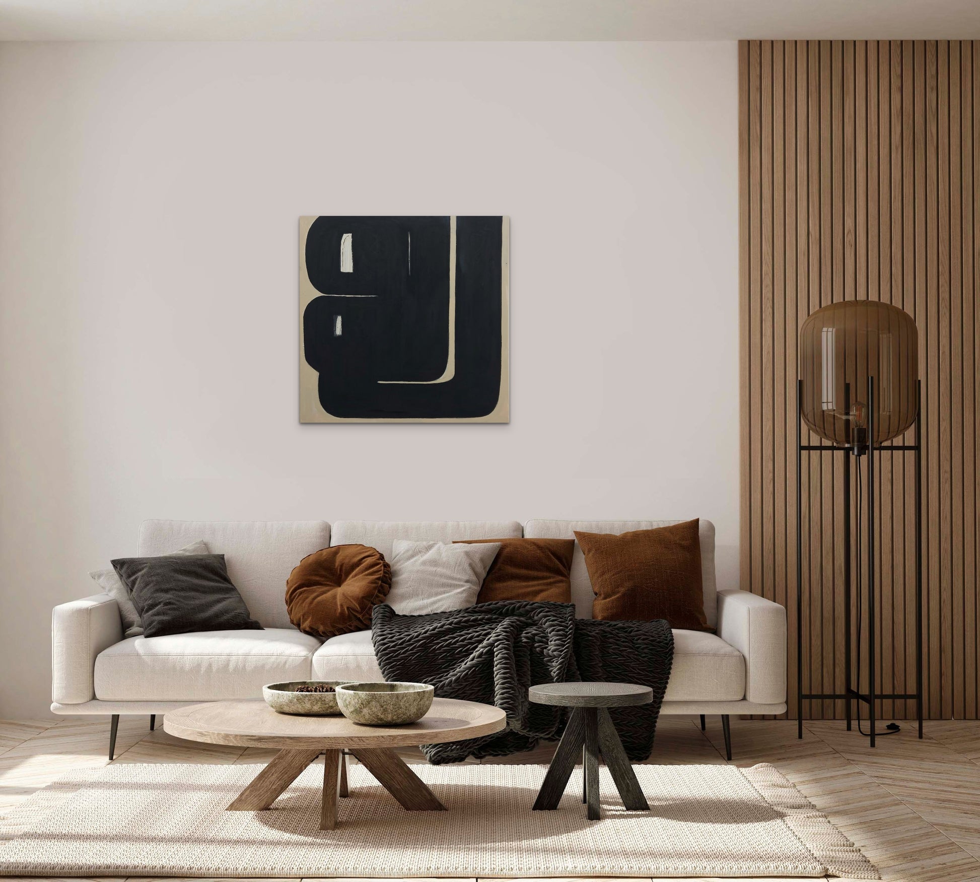 Original Artwork Painting ZEN GAMES No.2 canvas mixed media by Sibylle Werkmeister abstract minimal black scandinavian design midcentury style interior design inspo living room