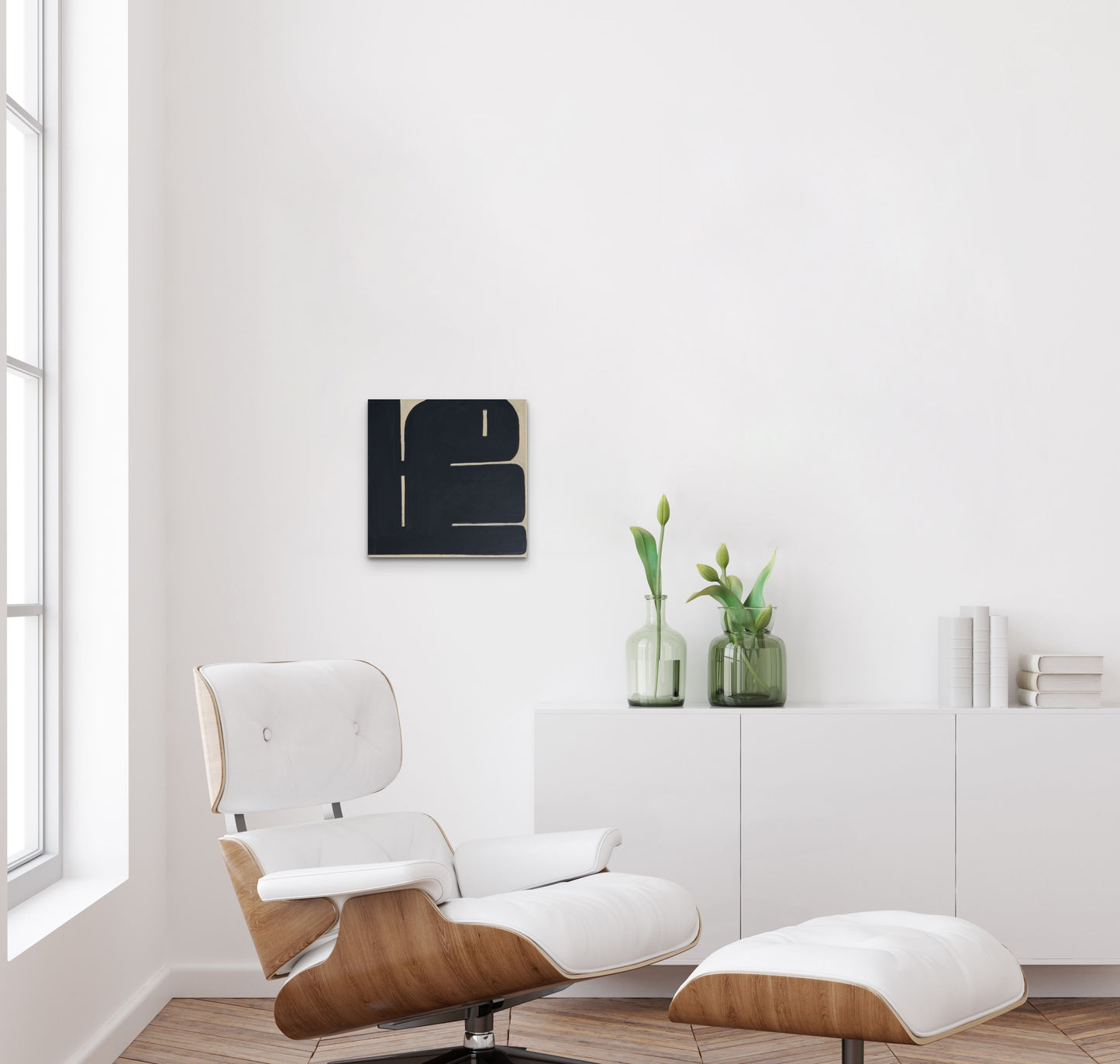 Small artwork painting canvas ZEN GAMES No.6 by Sibylle Werkmeister abstract minimal scandinavian design black white wood home inspo interior design