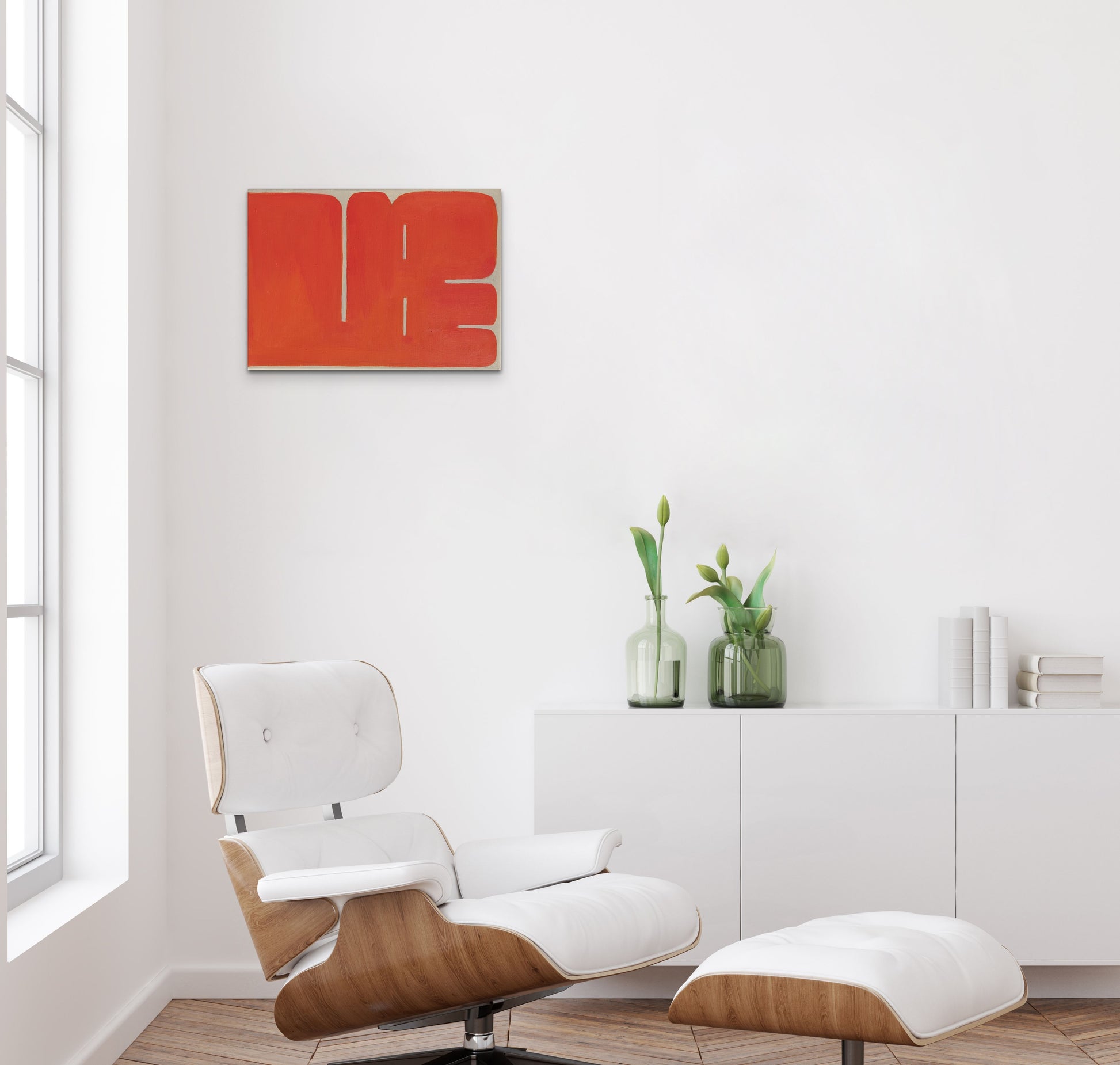 Original Artwork Fine Art Painting ZEN GAMES No. 8 by Sibylle Werkmeister Abstract Minimalist Minimalism bold red geometric canvas acrylic scandinavian design living room white wood home decor midcentury style