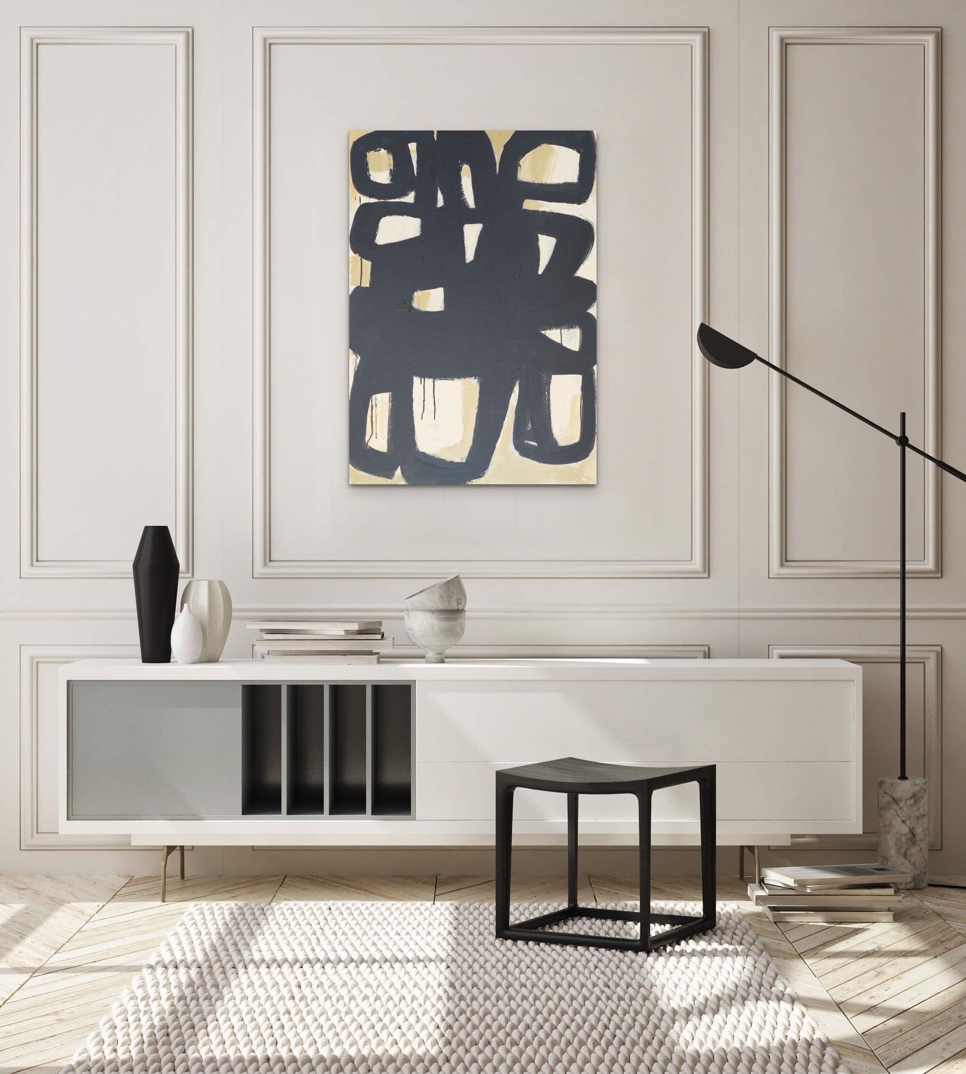 Abstract Artwork Painting BELLA DONNA by Sibylle Werkmeister Scandi Design Black and White