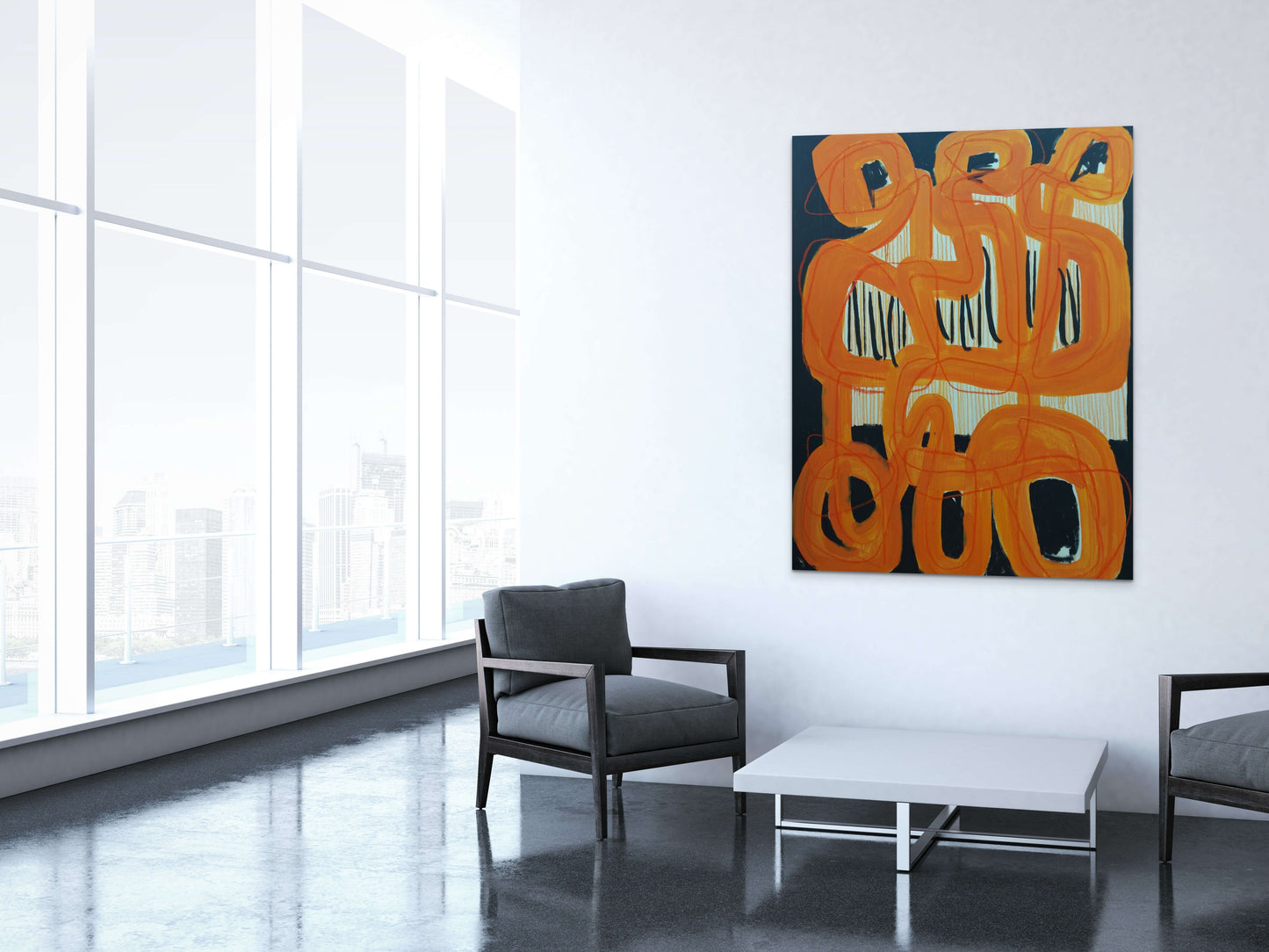 Abstract artwork painting the tweenties by Sibylle werkmeister office business meeting entrance hall lobby art collector company